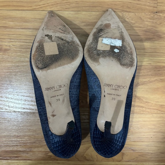 Jimmy Choo Women's Blue Denim and Snakeskin Heels Size 39 - Picture 7 of 7